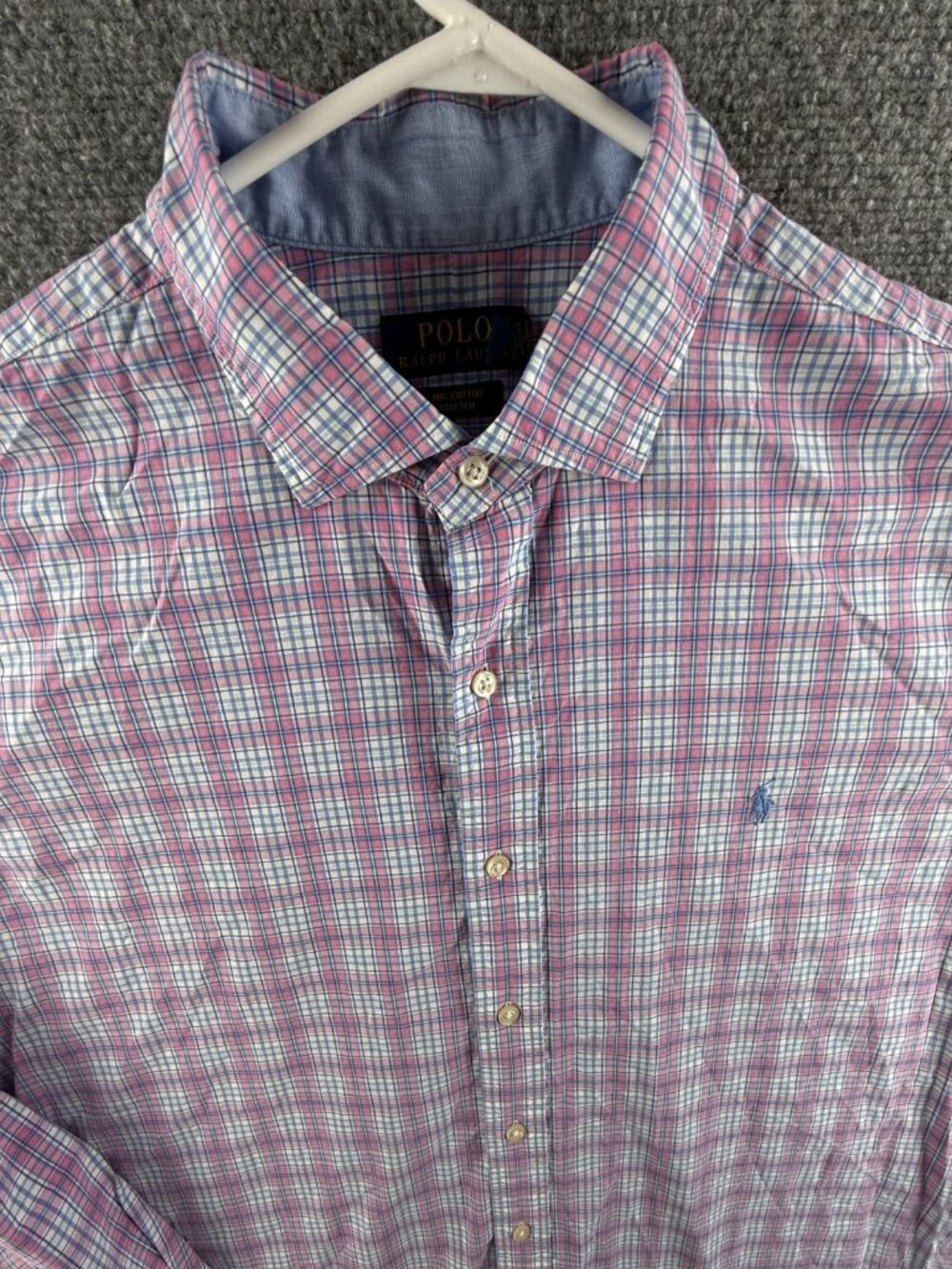 Polo Ralph Lauren Pink Blue Check Cotton Stretch XL Button Up Shirt Long Sleeve